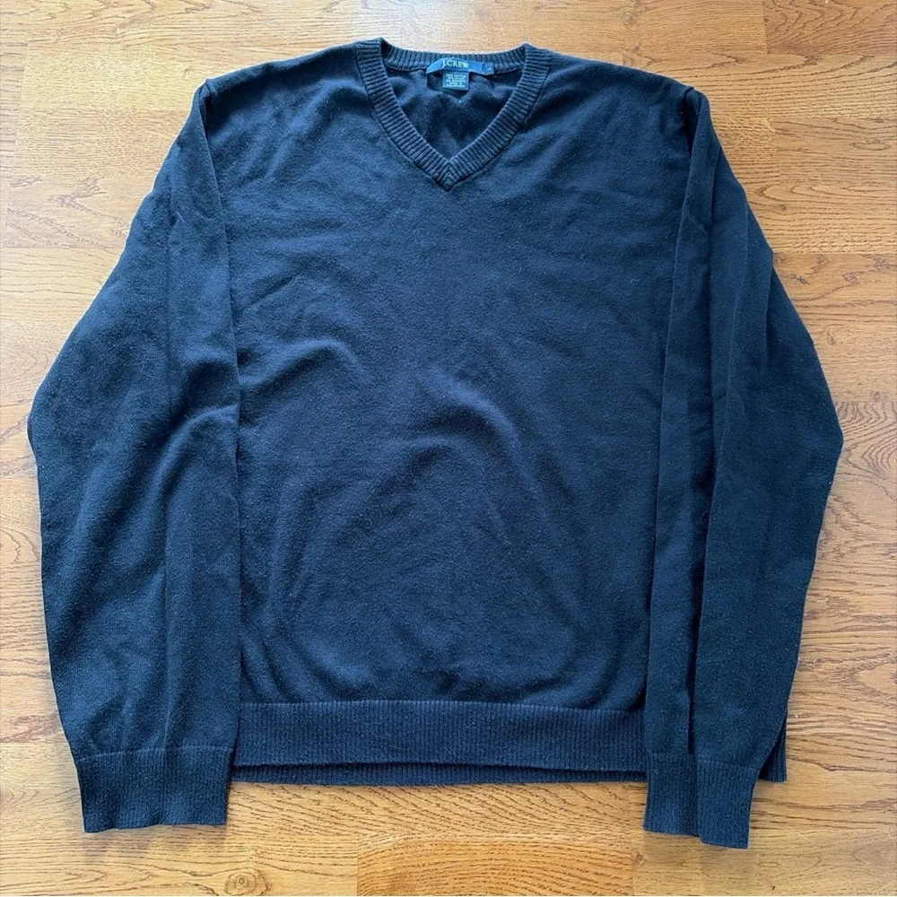 J.Crew Men Sweater Long Sleeve Cotton Blend Black V Neck Pullover Long Sleeve L